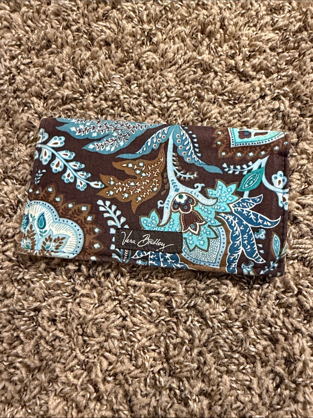 Vera Bradley Brown Paisley Quilted Wallet with Teal Accents